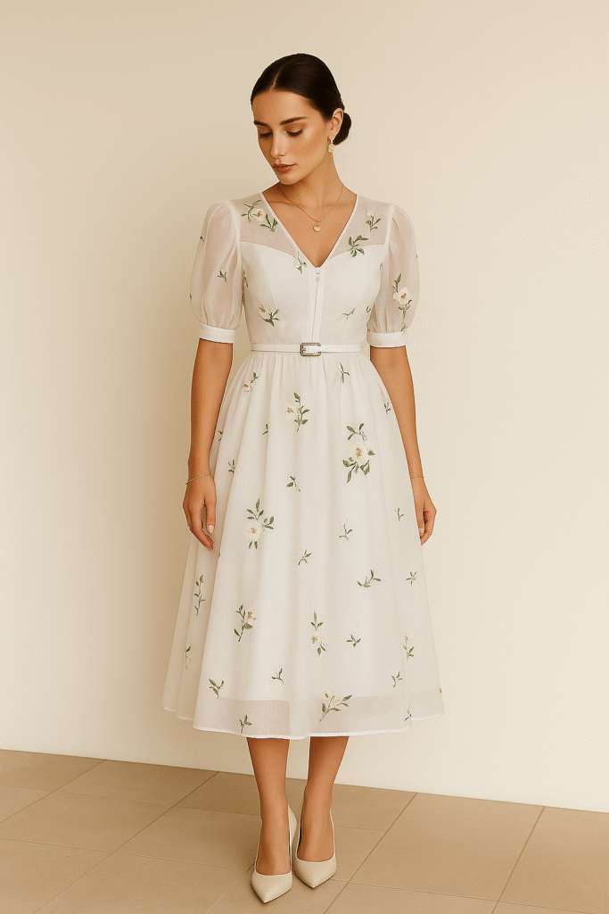 puff sleeve midi dress neutral amazon