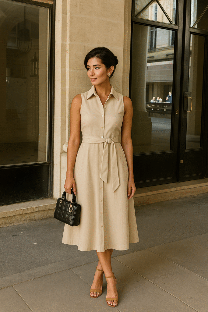 white shirt dress buttons old money