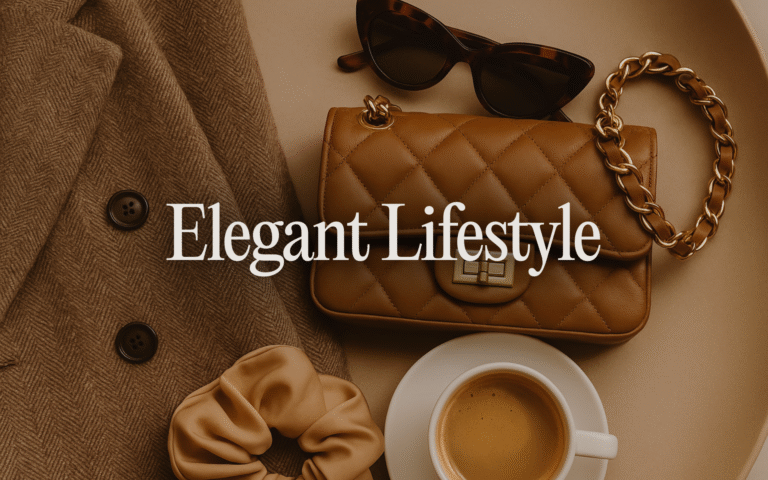 Elegant lifestyle flatlay with quilted handbag, sunglasses and coffee – quiet luxury and old money fashion accessories