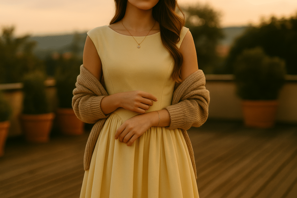 How to Rewear Your Graduation Dress (The Quiet Luxury Way) tarde dourada no deck de madeira