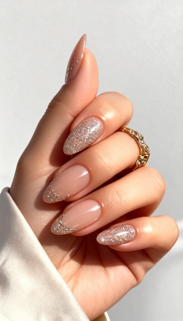 12. Frosted Sugar Champagne frosted-sugar-champagne-christmas-nails-festive-nail-designs-nails-xmas-christmas-nail-designs.