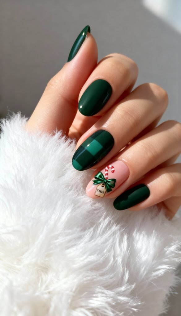 14. Evergreen Matte Plaid evergreen-matte-plaid-christmas-nails-festive-nail-designs-nails-xmas-elegant-holiday-nails