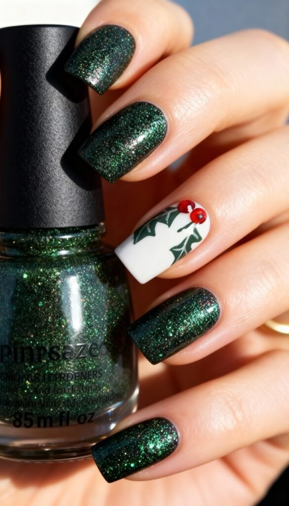 15. Emerald Snow Sparkle emerald-snow-sparkle-christmas-nails-festive-nail-designs-xmas-holiday-nails-2025
