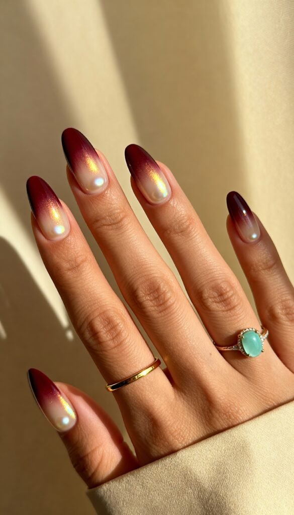 9. Bordeaux Pearl Ombré silver-moonbeam-glow-christmas-nail-christmas-nails-festive-nails-nail-designs-xmas