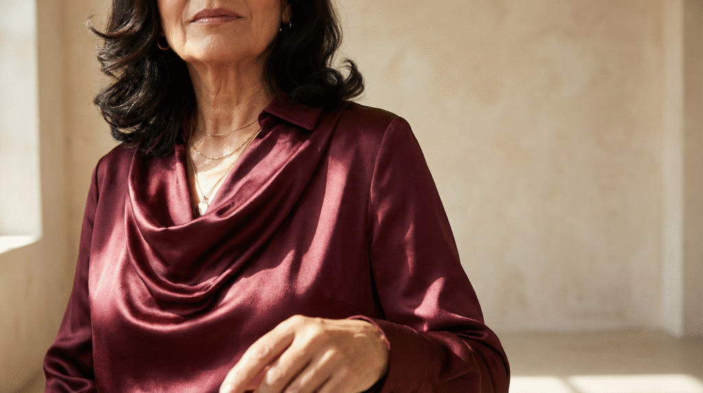 capsule-spring-wardrobe-burgundy-satin-top-spring-outfits-for-women